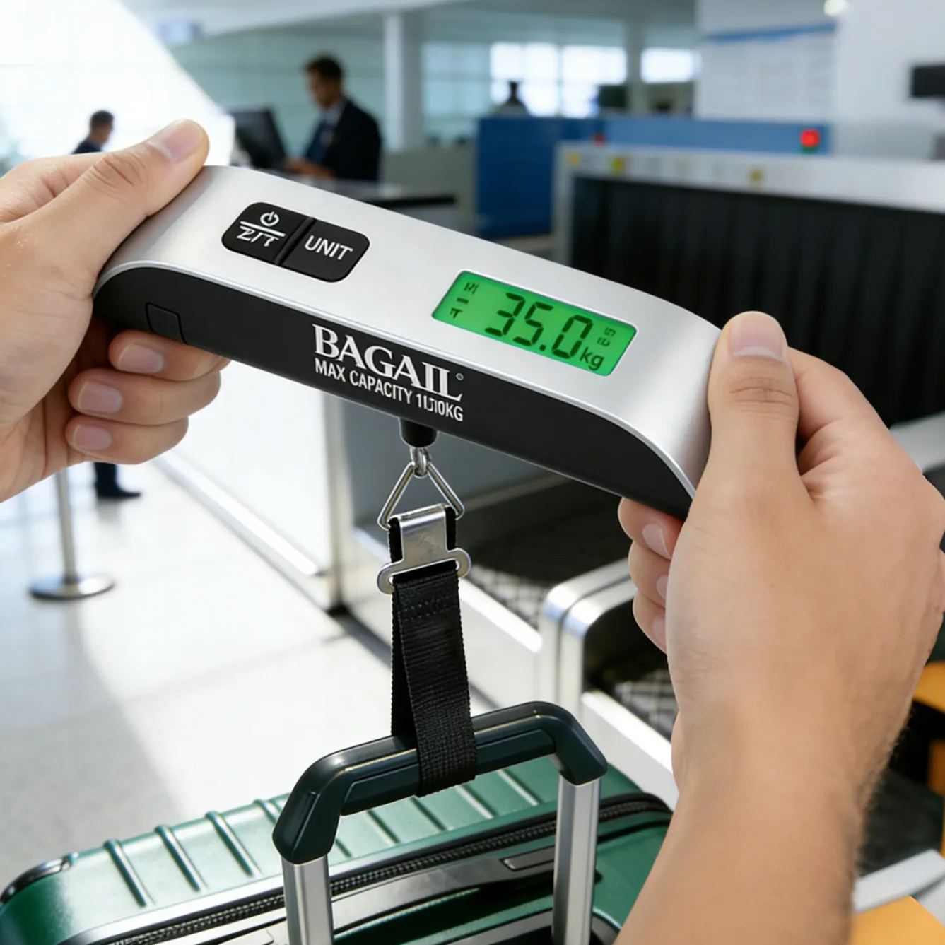 BAGAIL Digital Luggage Scale, 110lbs Hanging Baggage Scale with Backlit LCD Display,Portable Suitcase Weighing Scale,Travel Luggage Weight Scale with Hook,Strong Straps for Travelers(Ash Silver/Temp