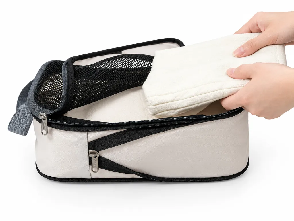 Step 1: fold and place clothes inside an open compression packing cube