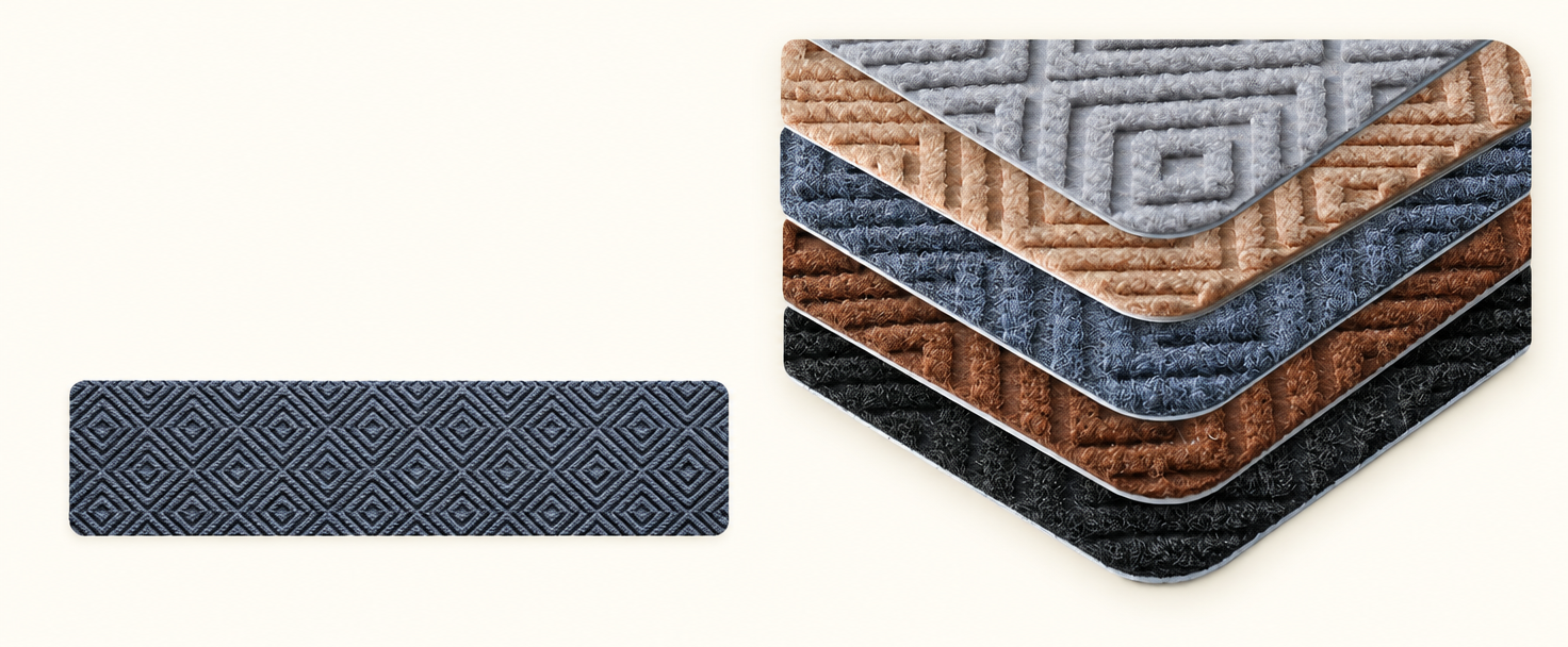 Five stair tread colors arranged with a single diamond-pattern tread