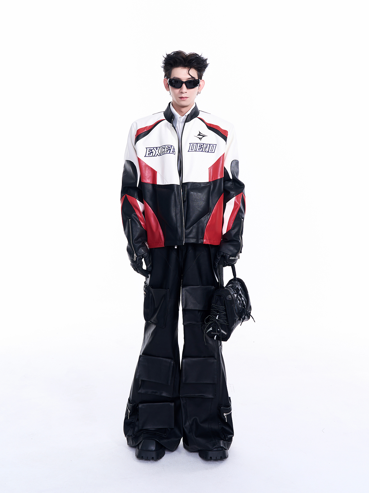 CRIMSON RED TECH-PANEL RACING JACKET-START EXCEED END