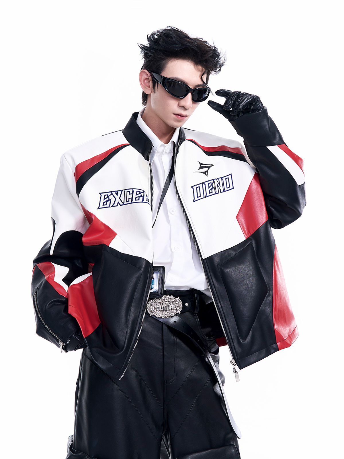 CRIMSON RED TECH-PANEL RACING JACKET-START EXCEED END