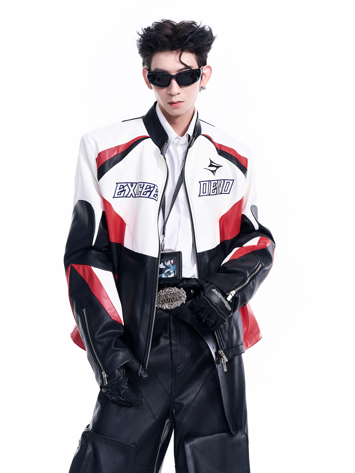 CRIMSON RED TECH-PANEL RACING JACKET-START EXCEED END