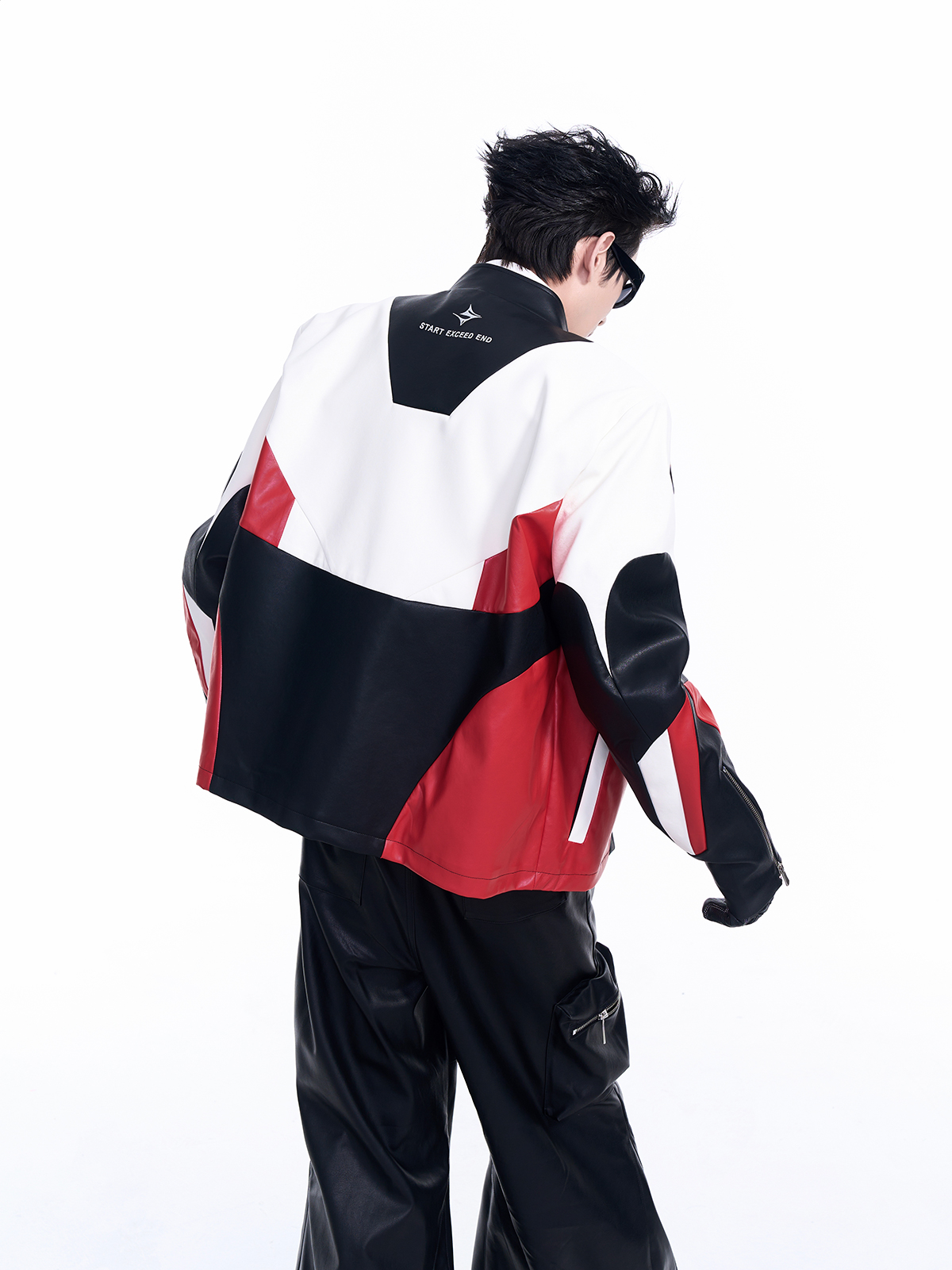 CRIMSON RED TECH-PANEL RACING JACKET-START EXCEED END