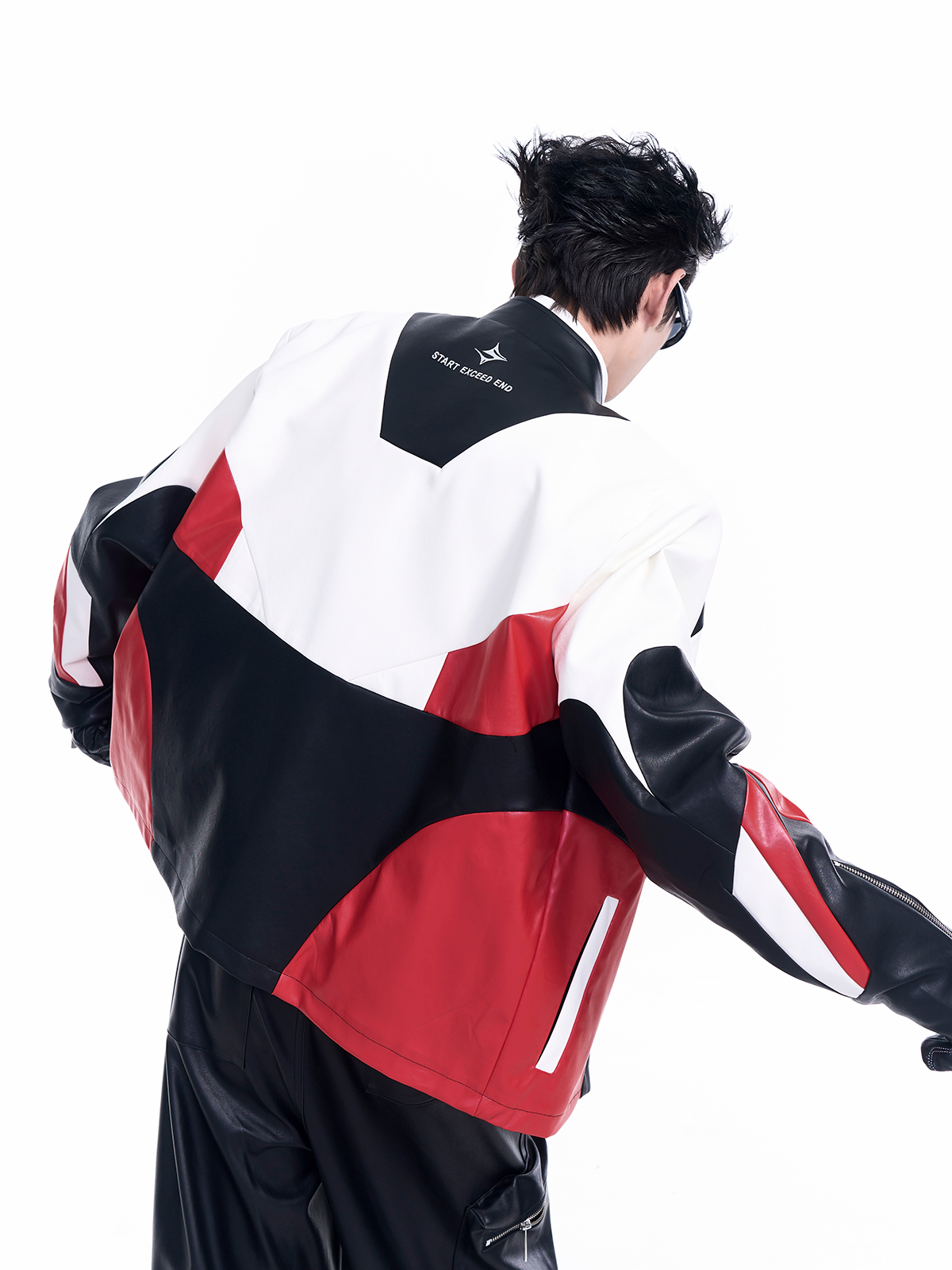 CRIMSON RED TECH-PANEL RACING JACKET-START EXCEED END