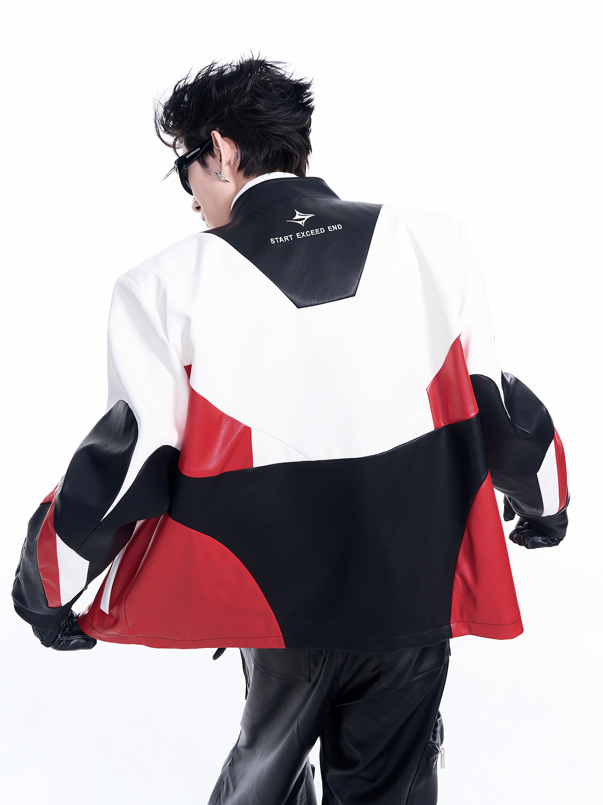 CRIMSON RED TECH-PANEL RACING JACKET-START EXCEED END