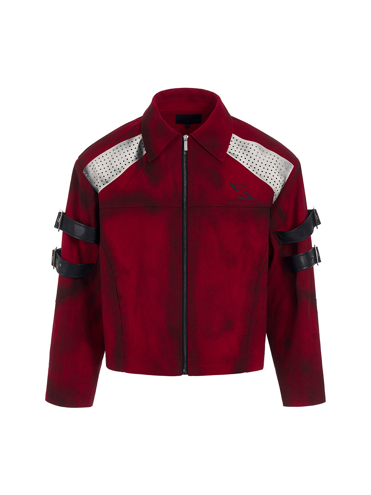 Red Distressed Moto Jacket & Pants Set - Cyberpunk Streetwear | START EXCEED END