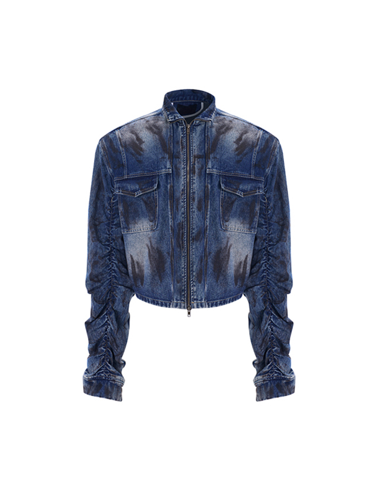 Mud Wash Denim Set - Ruched Jacket & Flared Jeans | START EXCEED END