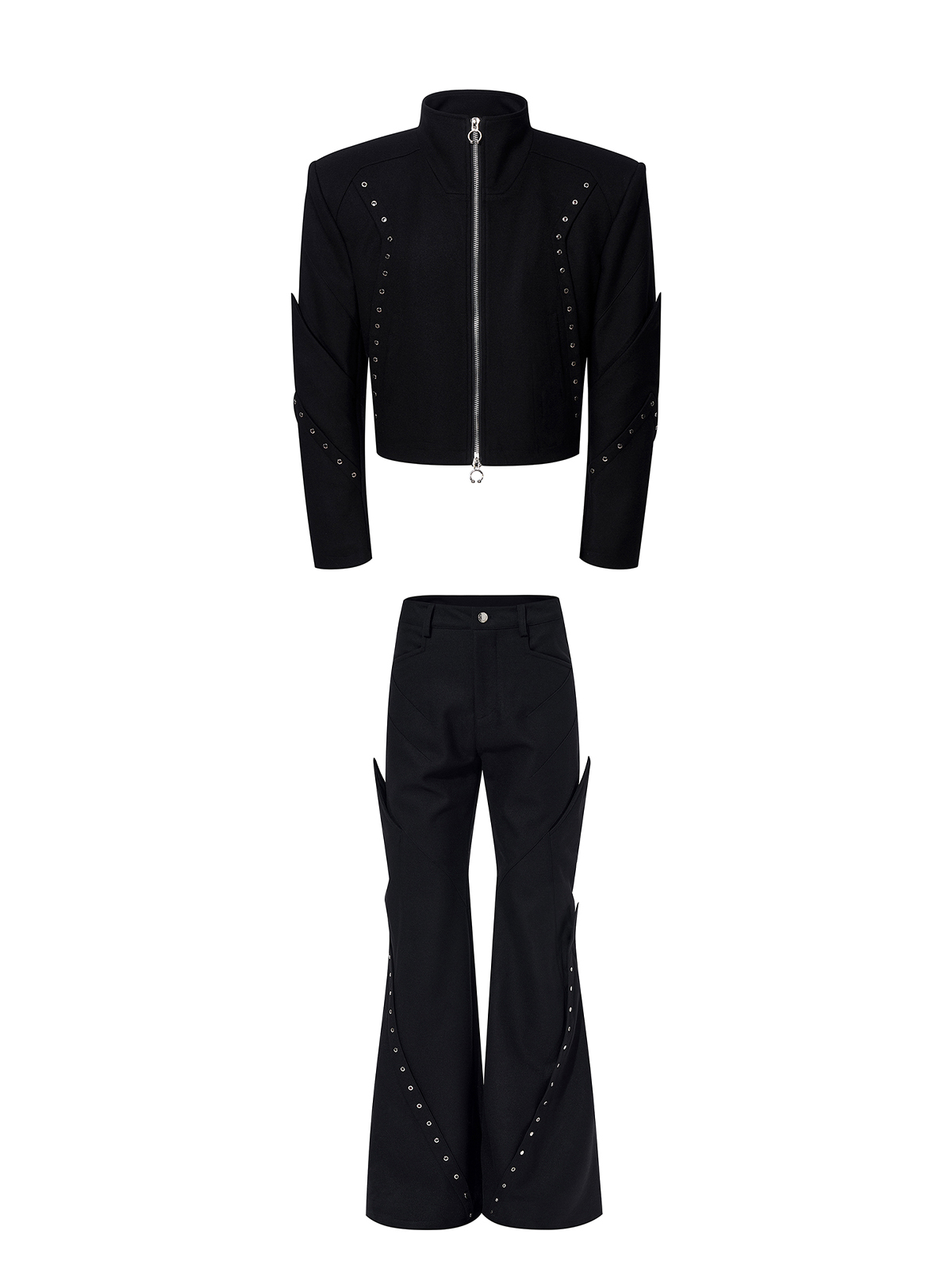 RIVET STRUCTURED CROPPED JACKET & FLARED PANTS SET