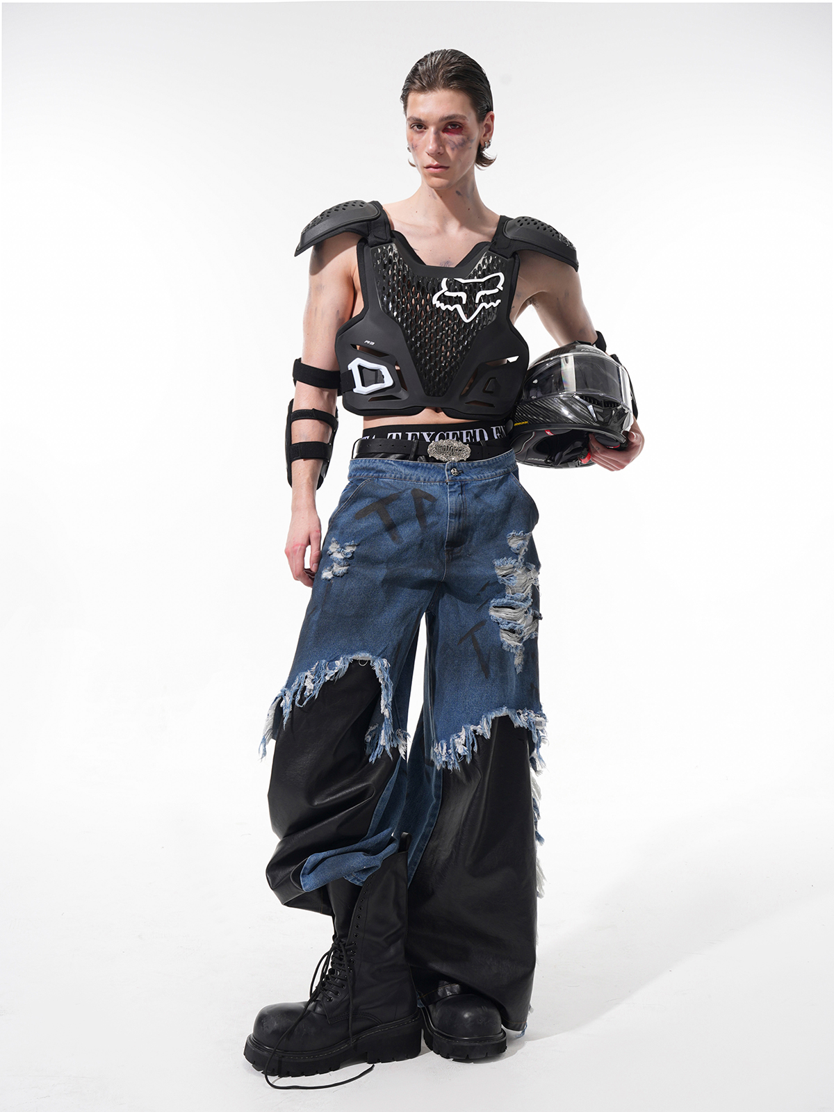 DECONSTRUCTED HYBRID WIDE-LEG JEANS-START EXCEED END