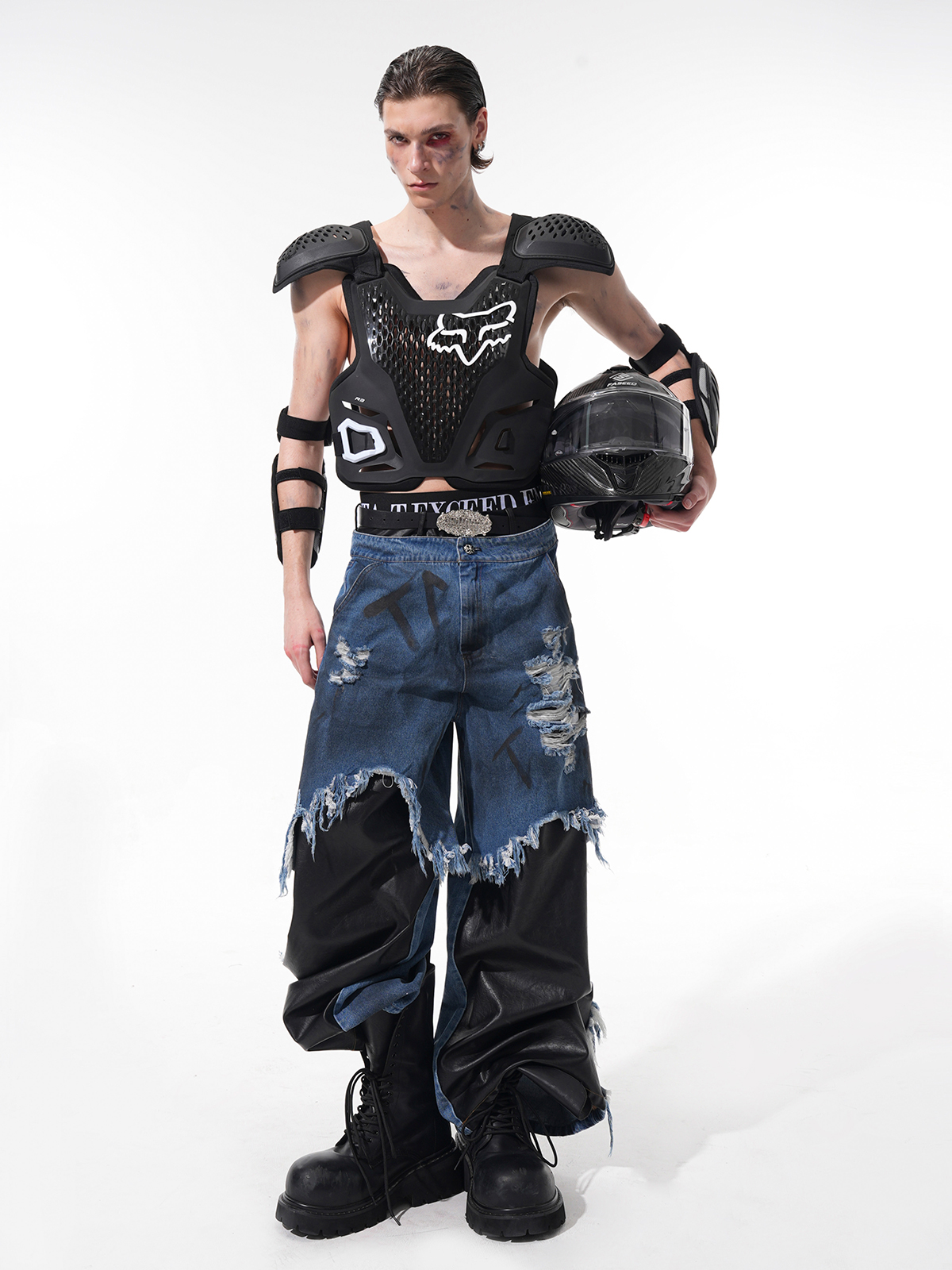 DECONSTRUCTED HYBRID WIDE-LEG JEANS-START EXCEED END