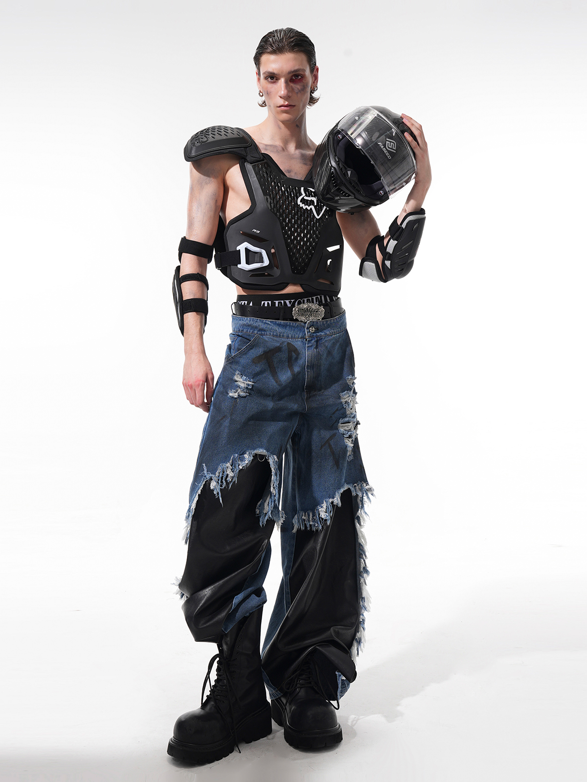 DECONSTRUCTED HYBRID WIDE-LEG JEANS-START EXCEED END