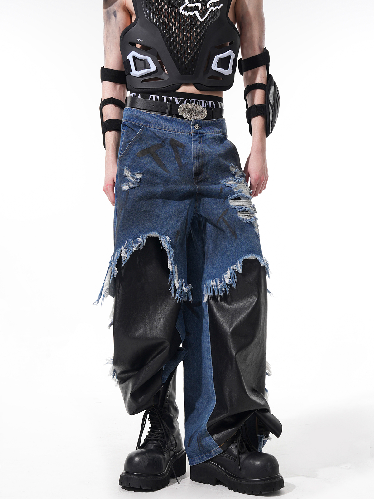 DECONSTRUCTED HYBRID WIDE-LEG JEANS-START EXCEED END