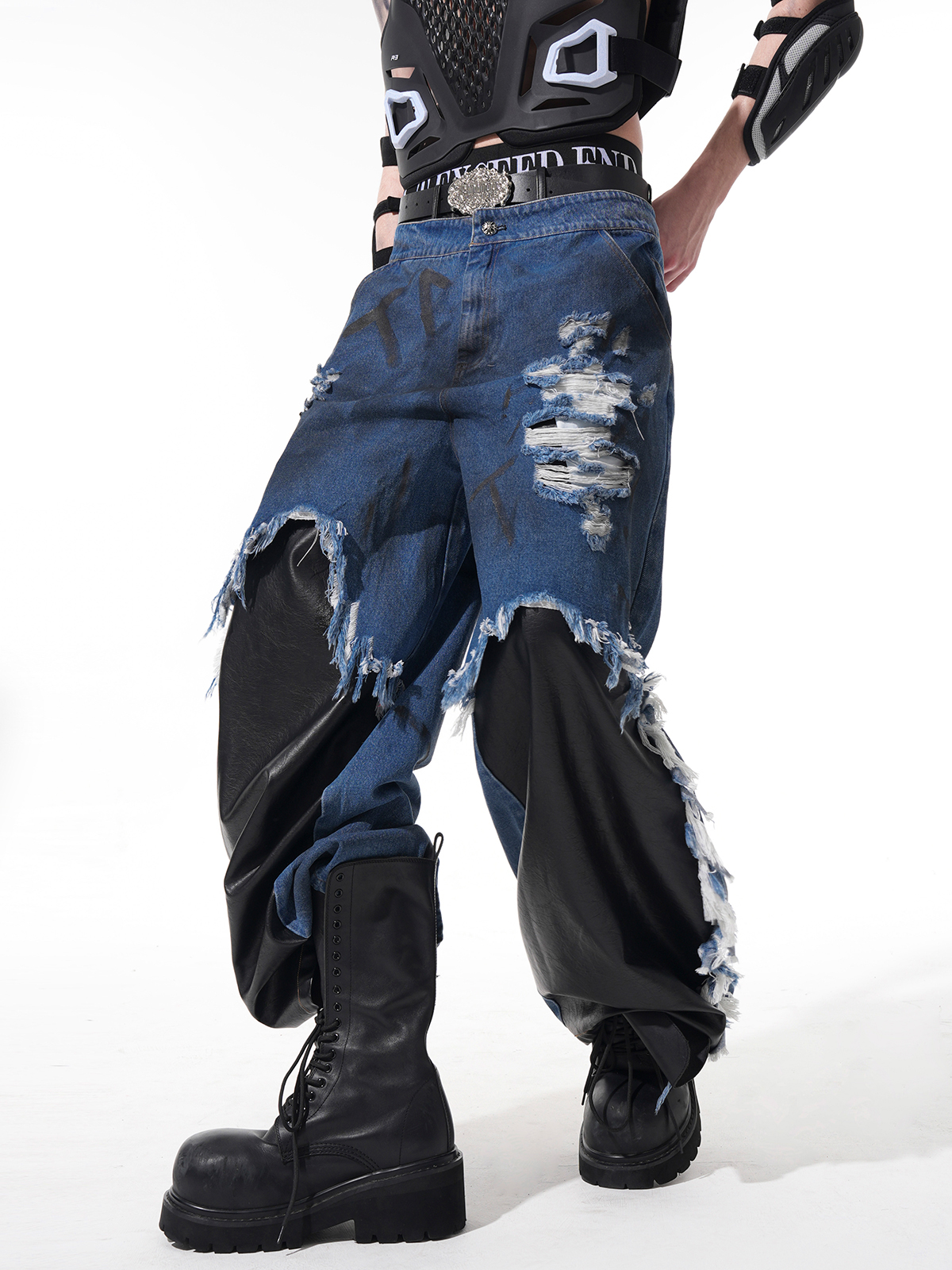 DECONSTRUCTED HYBRID WIDE-LEG JEANS-START EXCEED END