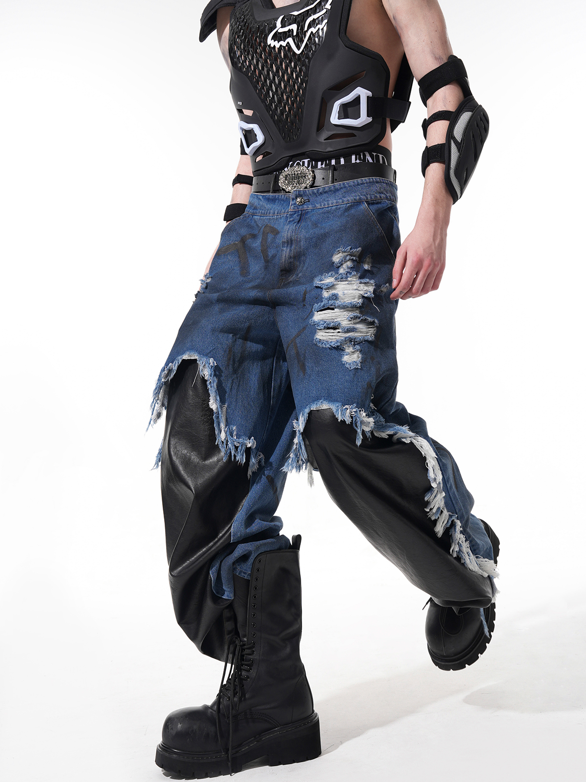 DECONSTRUCTED HYBRID WIDE-LEG JEANS-START EXCEED END