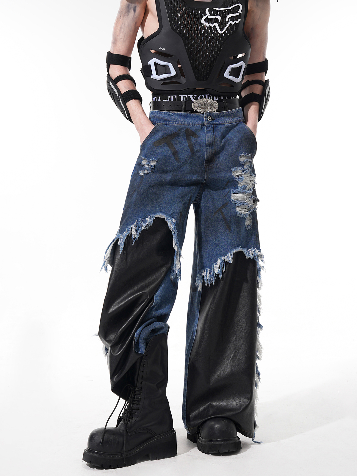 DECONSTRUCTED HYBRID WIDE-LEG JEANS-START EXCEED END
