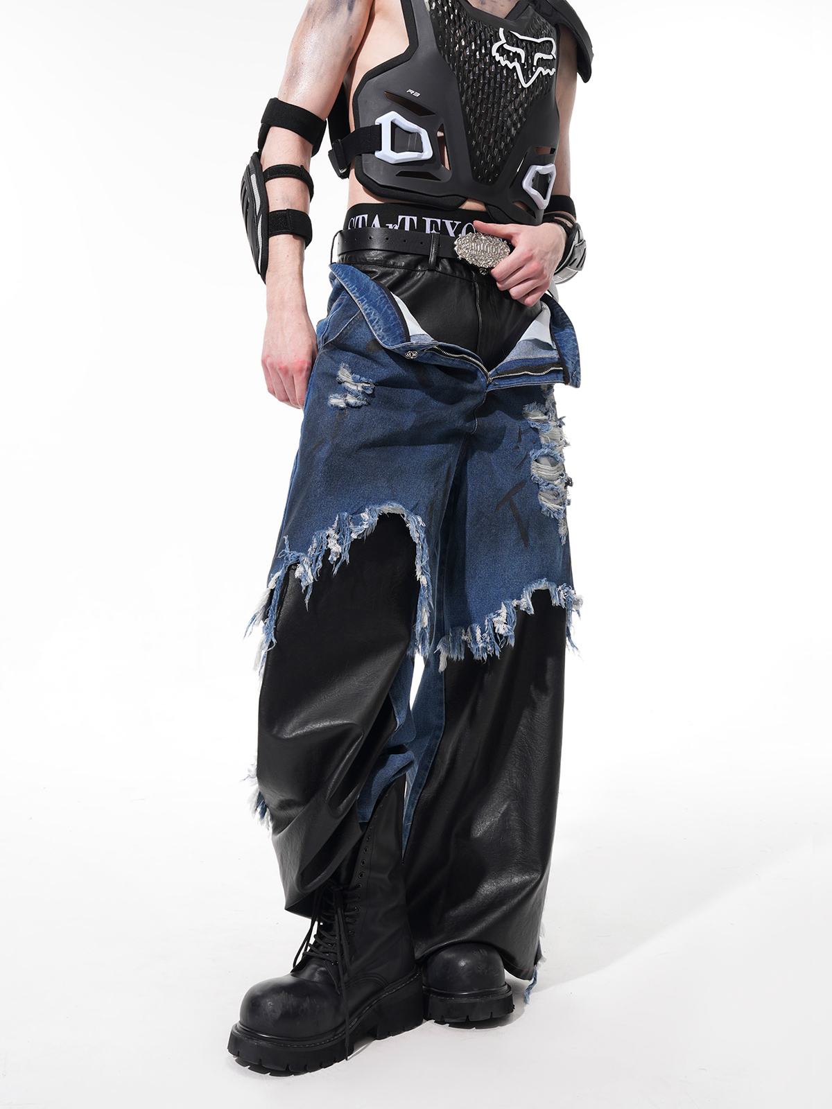 DECONSTRUCTED HYBRID WIDE-LEG JEANS-START EXCEED END