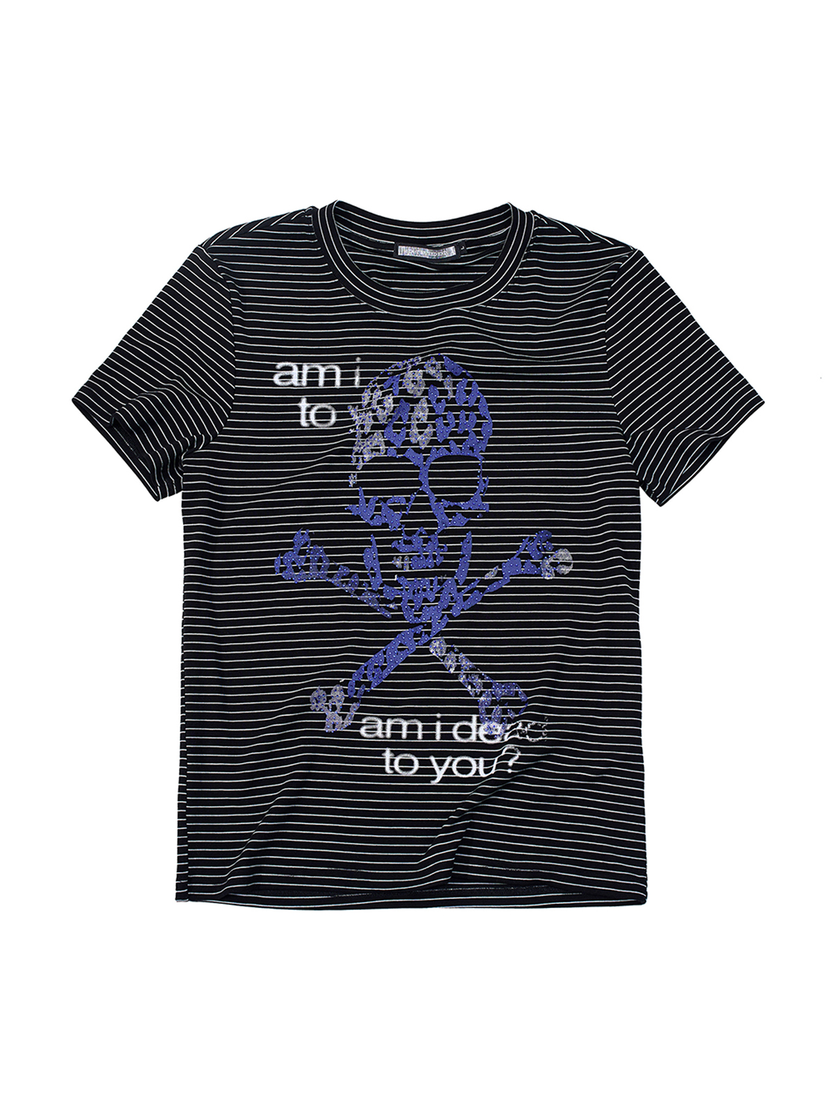 BLACK RHINESTONE SKULL STRIPED TEE