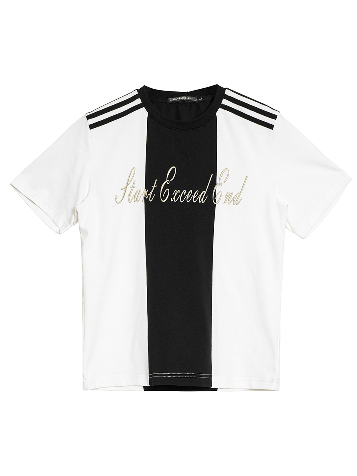 CURSIVE EMBROIDERY 3-STRIPE COLOR BLOCK TEE
