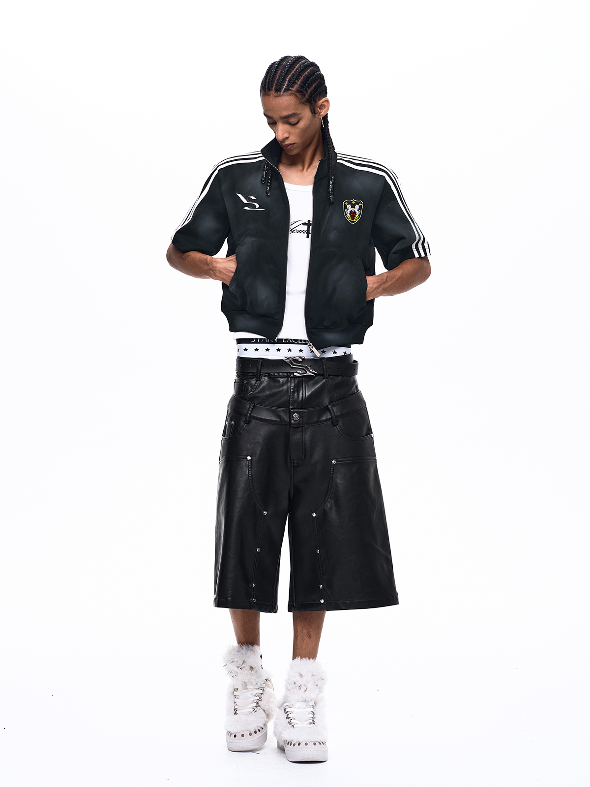 DIRTY WASH EMBROIDERED TRACK SWEATSHIRT-BLACK