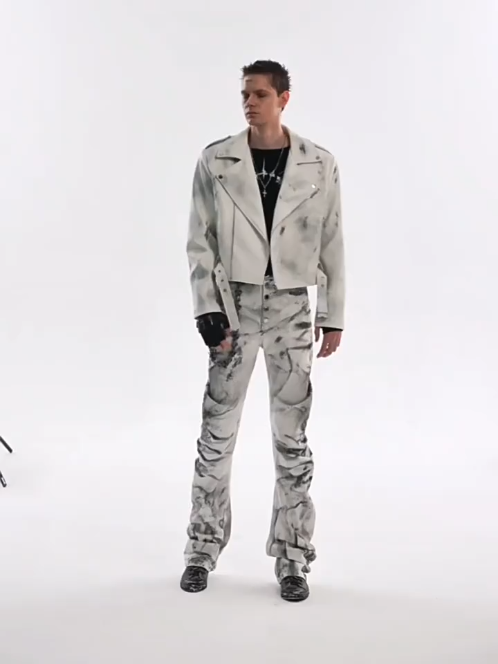 DISTRESSED WAR HORSE BIKER JACKET-WHITE