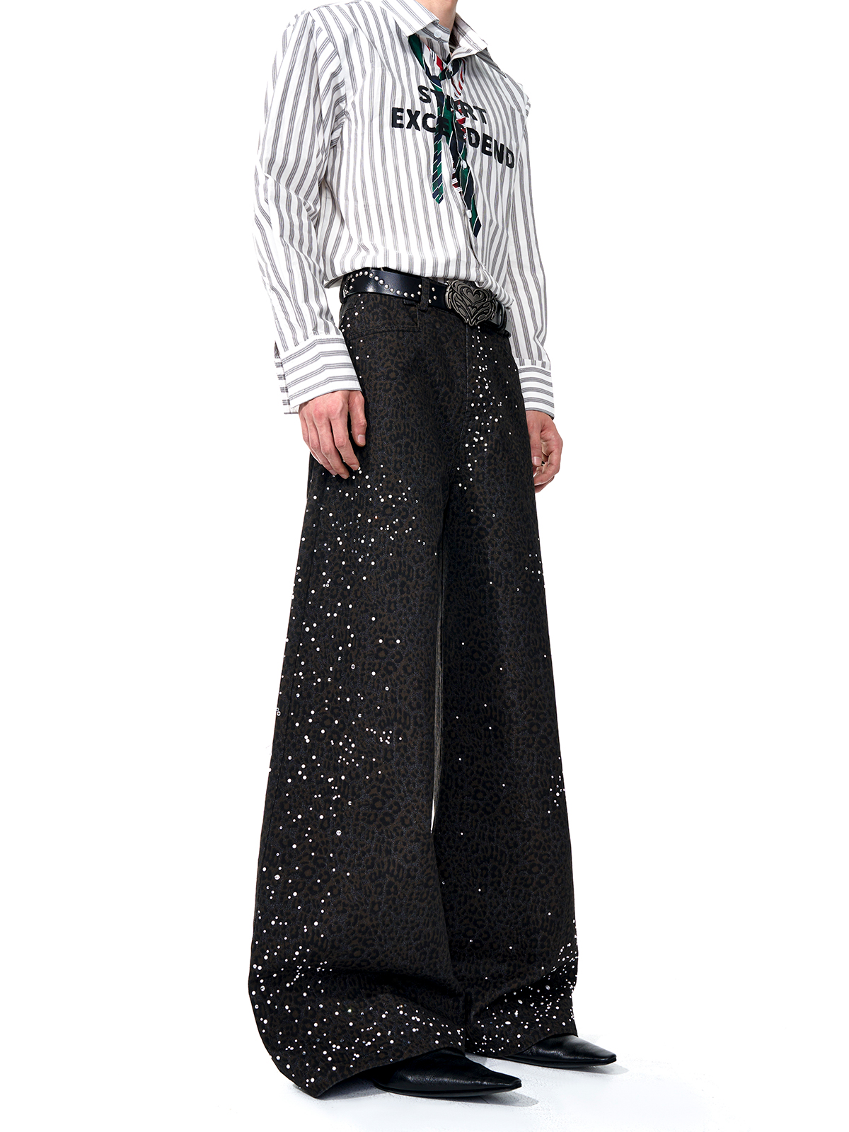 DARK LEOPARD RHINESTONE WIDE LEG TROUSERS-START EXCEED END