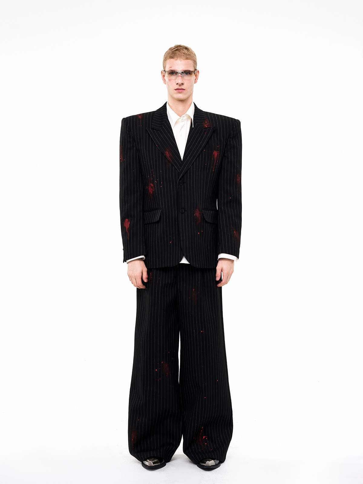 BLACK PINSTRIPE CRIMSON-SPLATTER SUIT-START EXCEED END