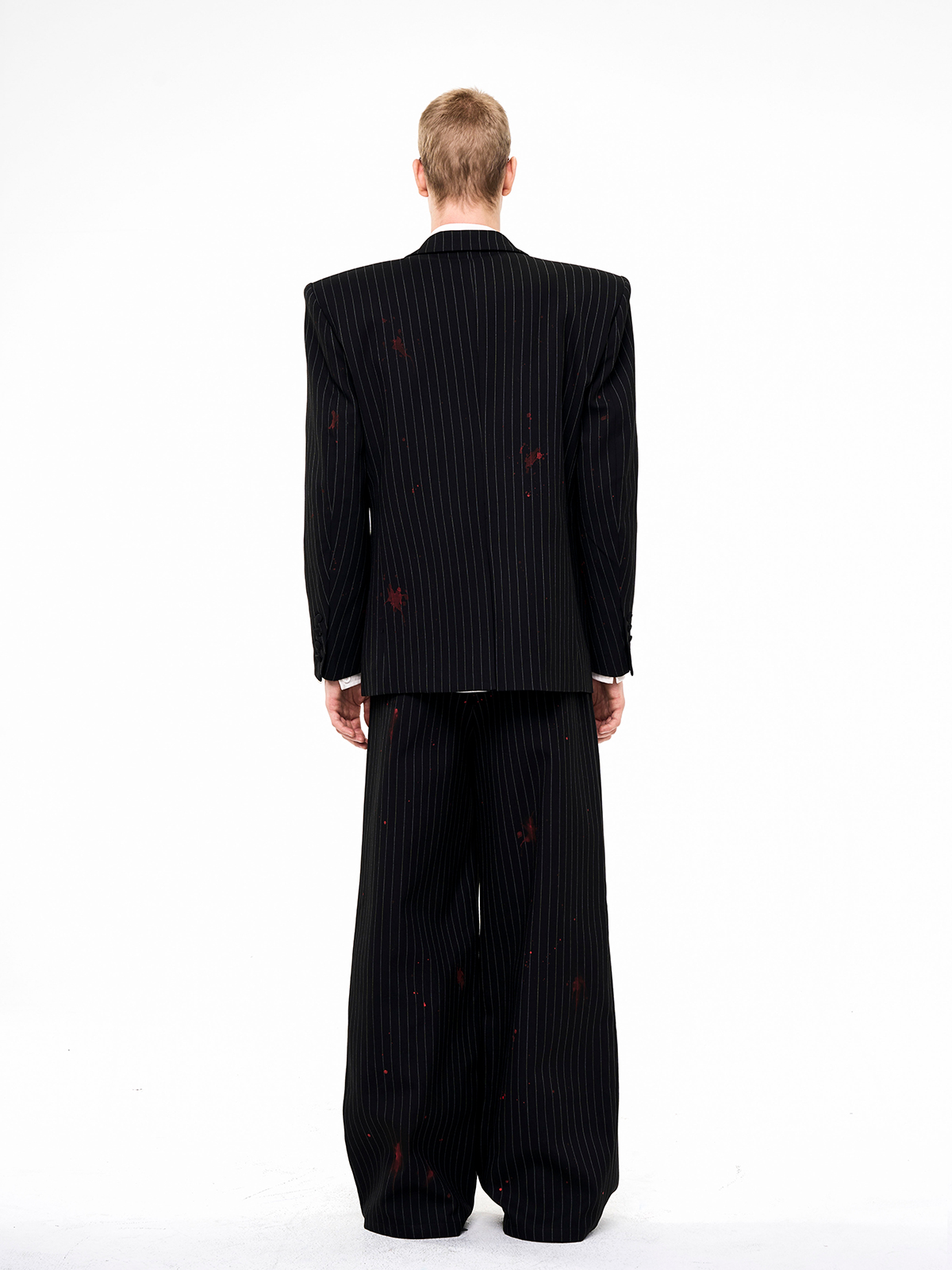 BLACK PINSTRIPE CRIMSON-SPLATTER SUIT-START EXCEED END