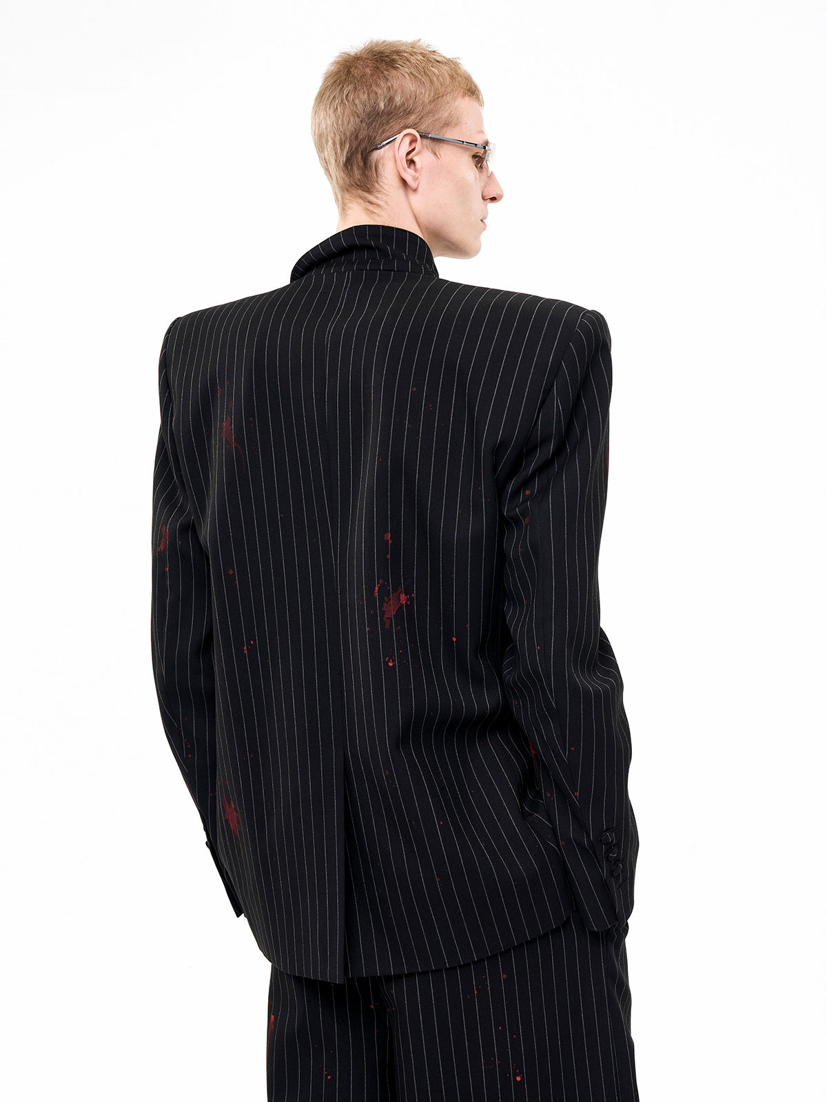 BLACK PINSTRIPE CRIMSON-SPLATTER SUIT-START EXCEED END