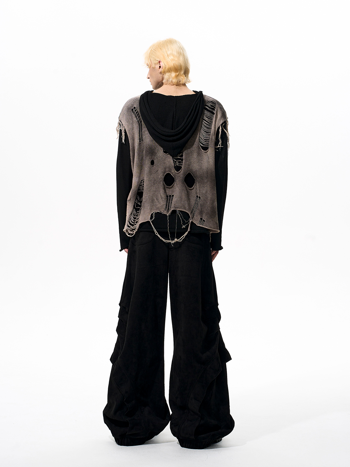 DESTROYED LAYERED KNIT HOODIE-START EXCEED END