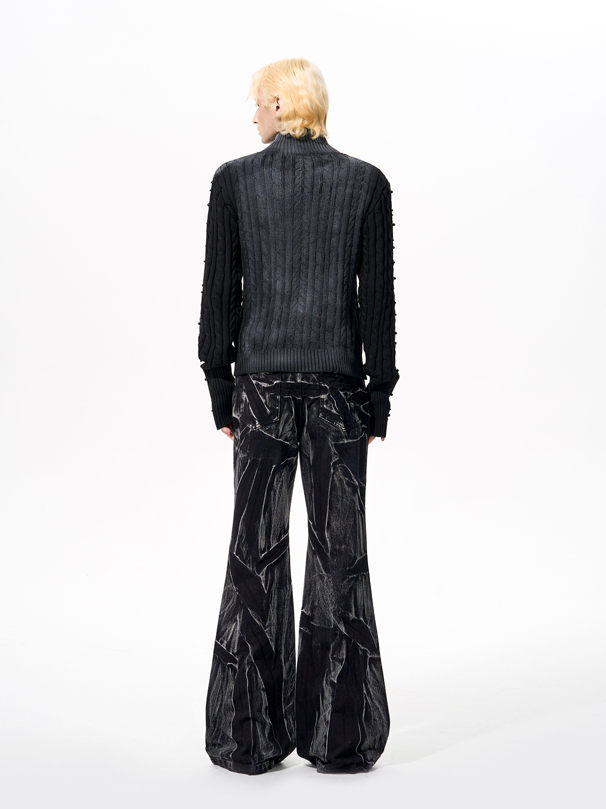 CRUSHED TEXTURE FLARE TROUSERS-START EXCEED END