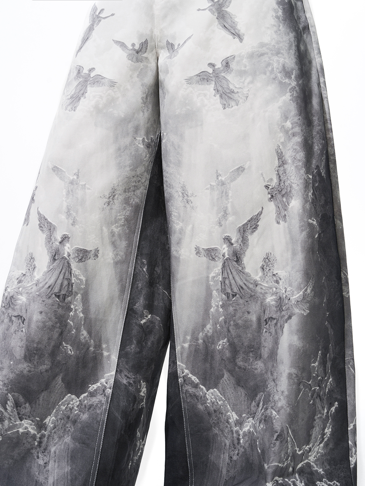 RENAISSANCE ANGEL PRINT LOW WAIST WIDE LEG JEANS