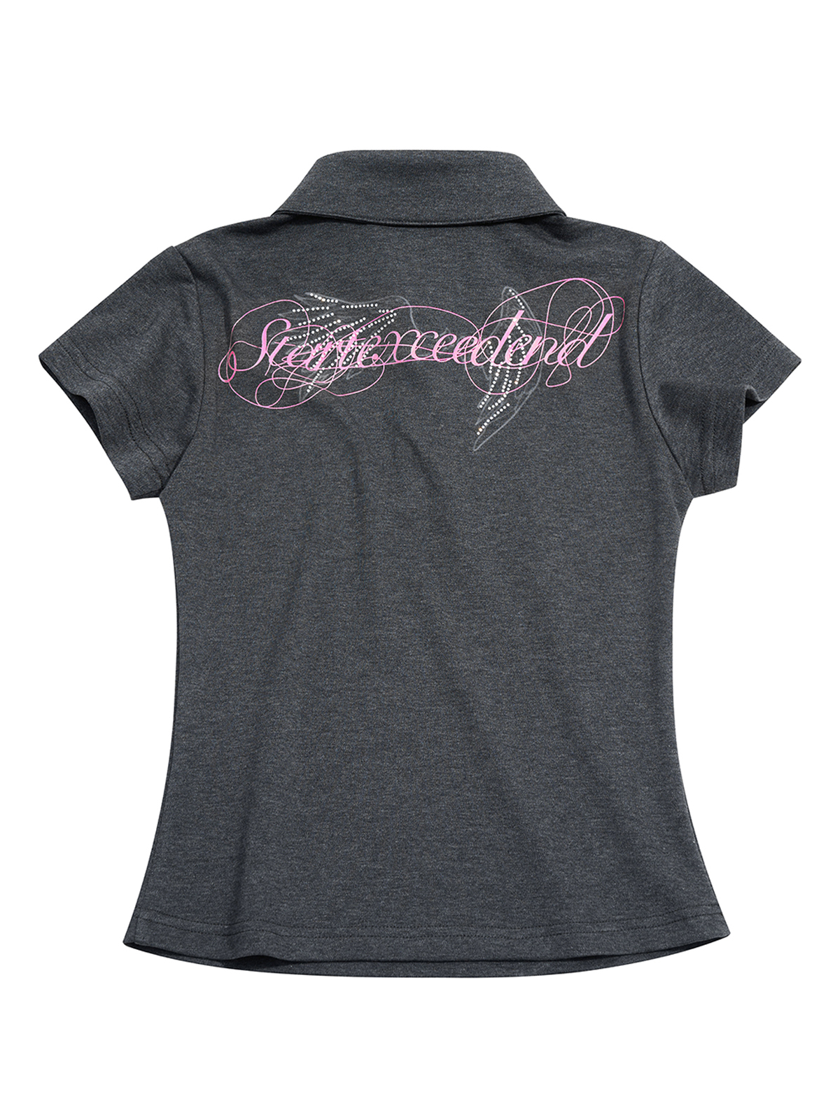 RHINESTONE ANGEL WING TWO-PIECE POLO SET-CHARCOAL GREY
