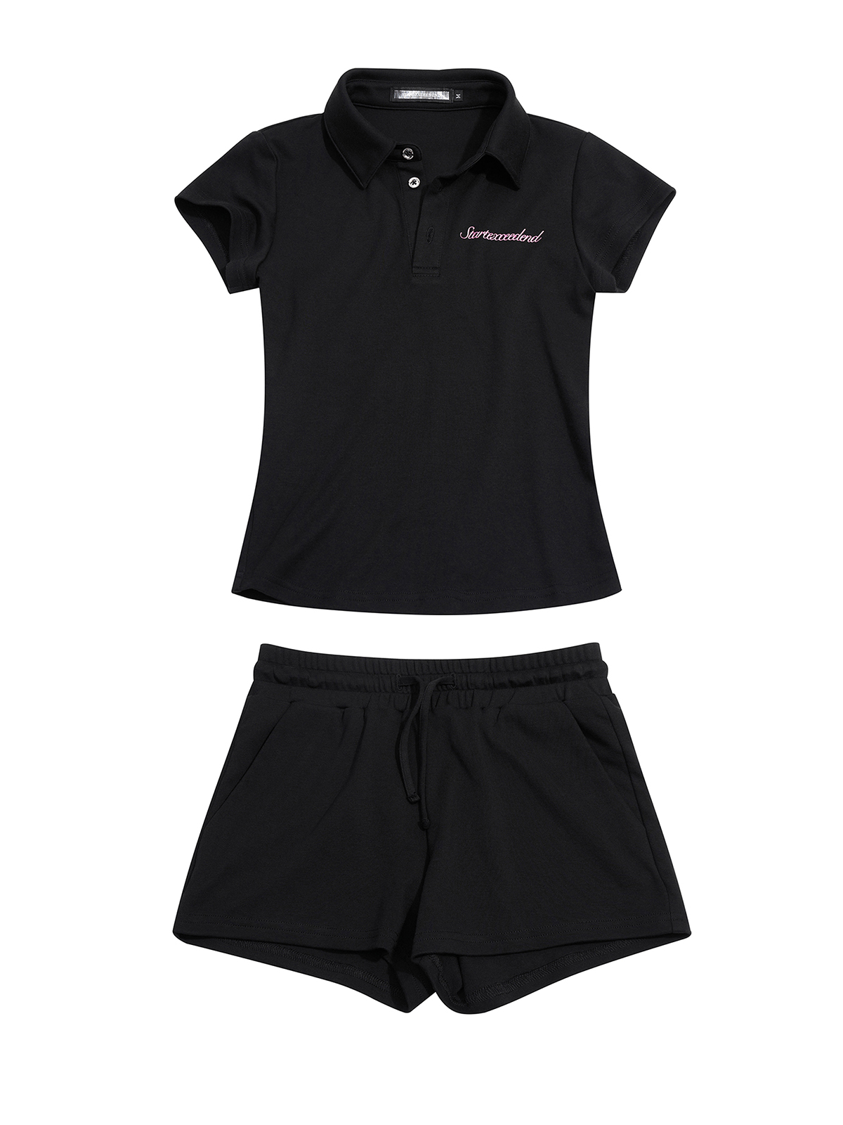 Black Rhinestone Angel Wing Polo Set | Y2K Darkwear Outfit