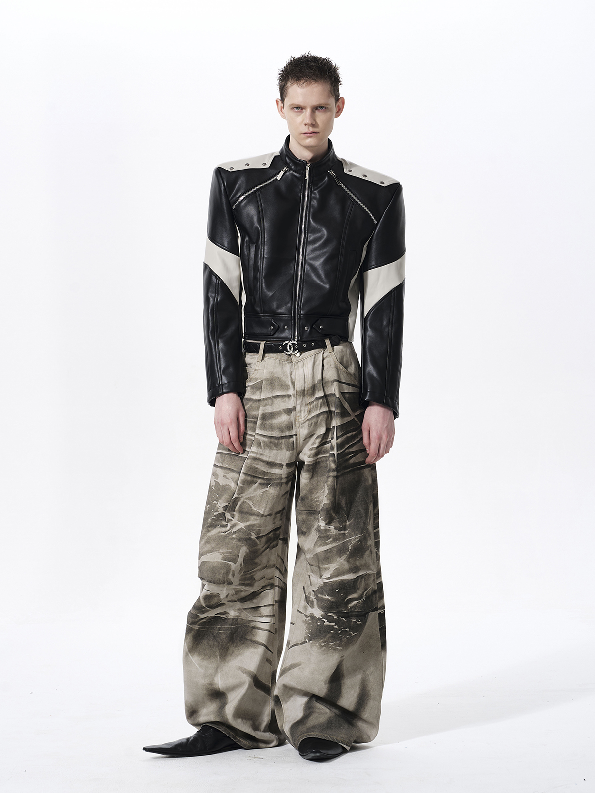 EMBROIDERED SKELETAL HORSE MOTO JACKET-BLACK