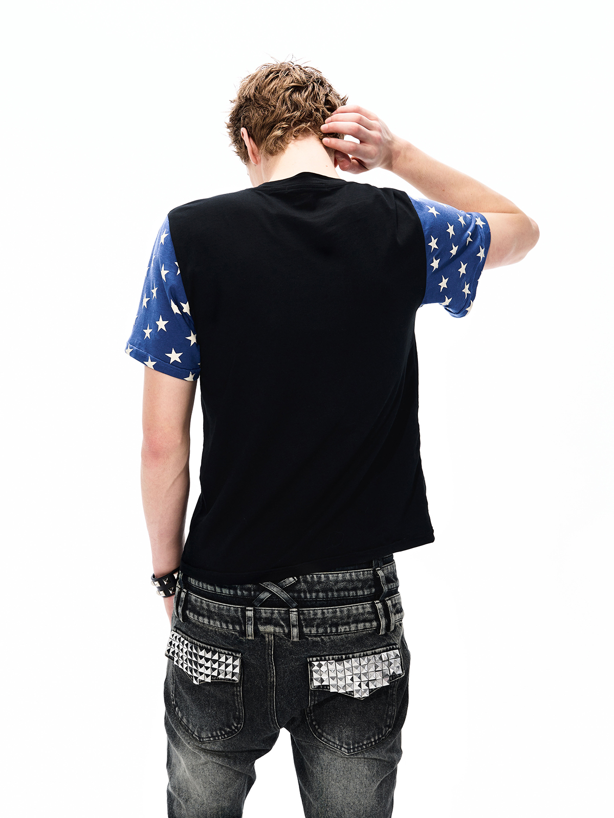 RHINESTONE AMERICANA FLAG GRAPHIC TEE-BLACK