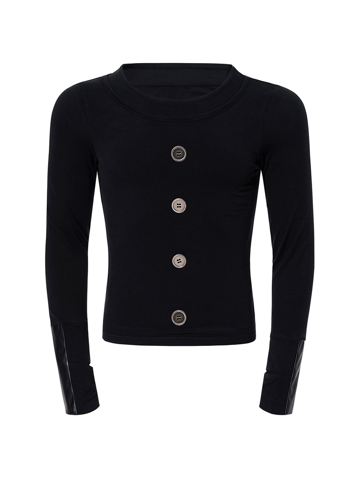 FAUX LAYERED TENCEL BUTTON LONGSLEEVE-BLACK
