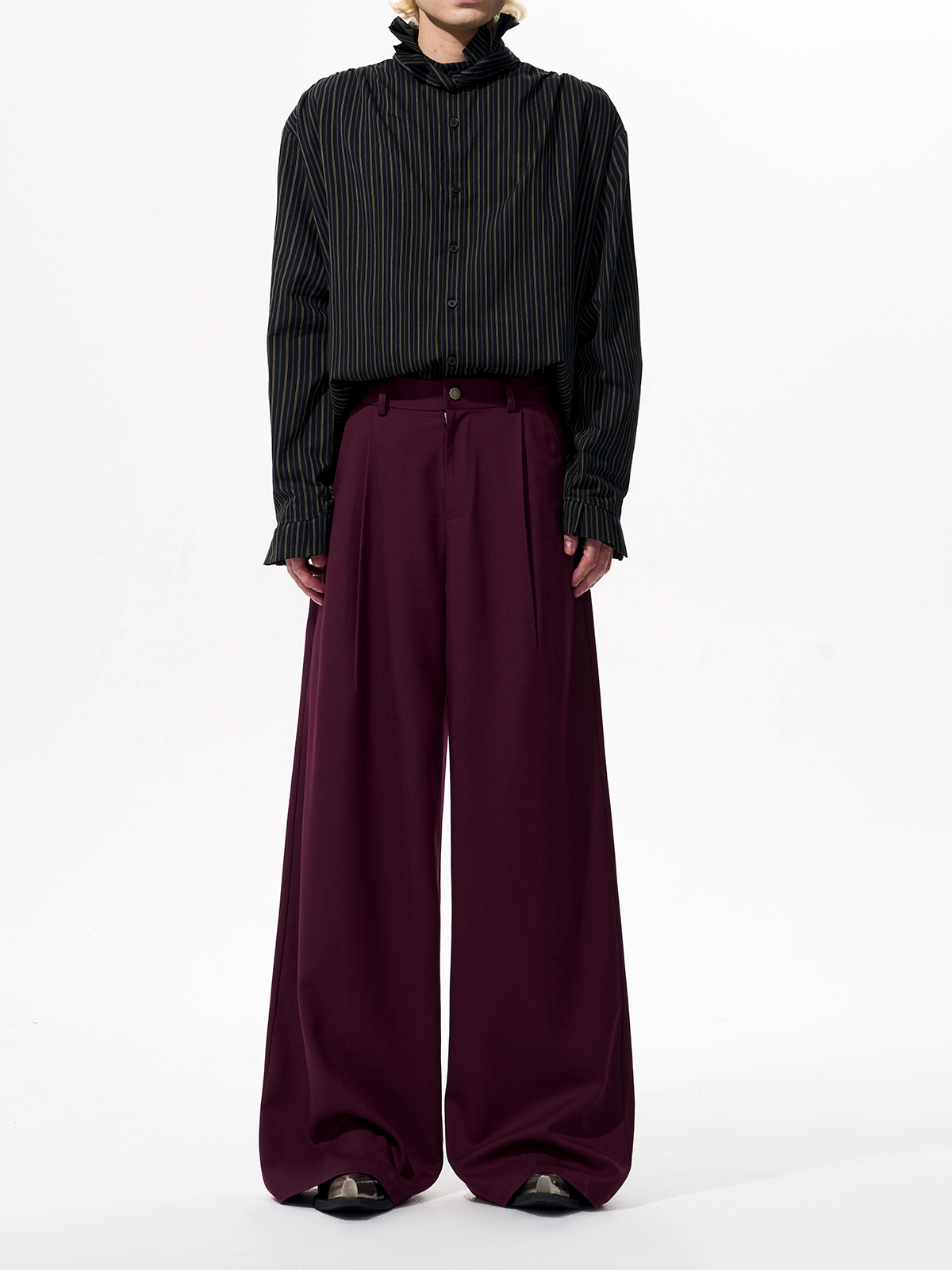 DETACHABLE LEATHER COLLAR SCULPTED SUIT SET-BURGUNDY