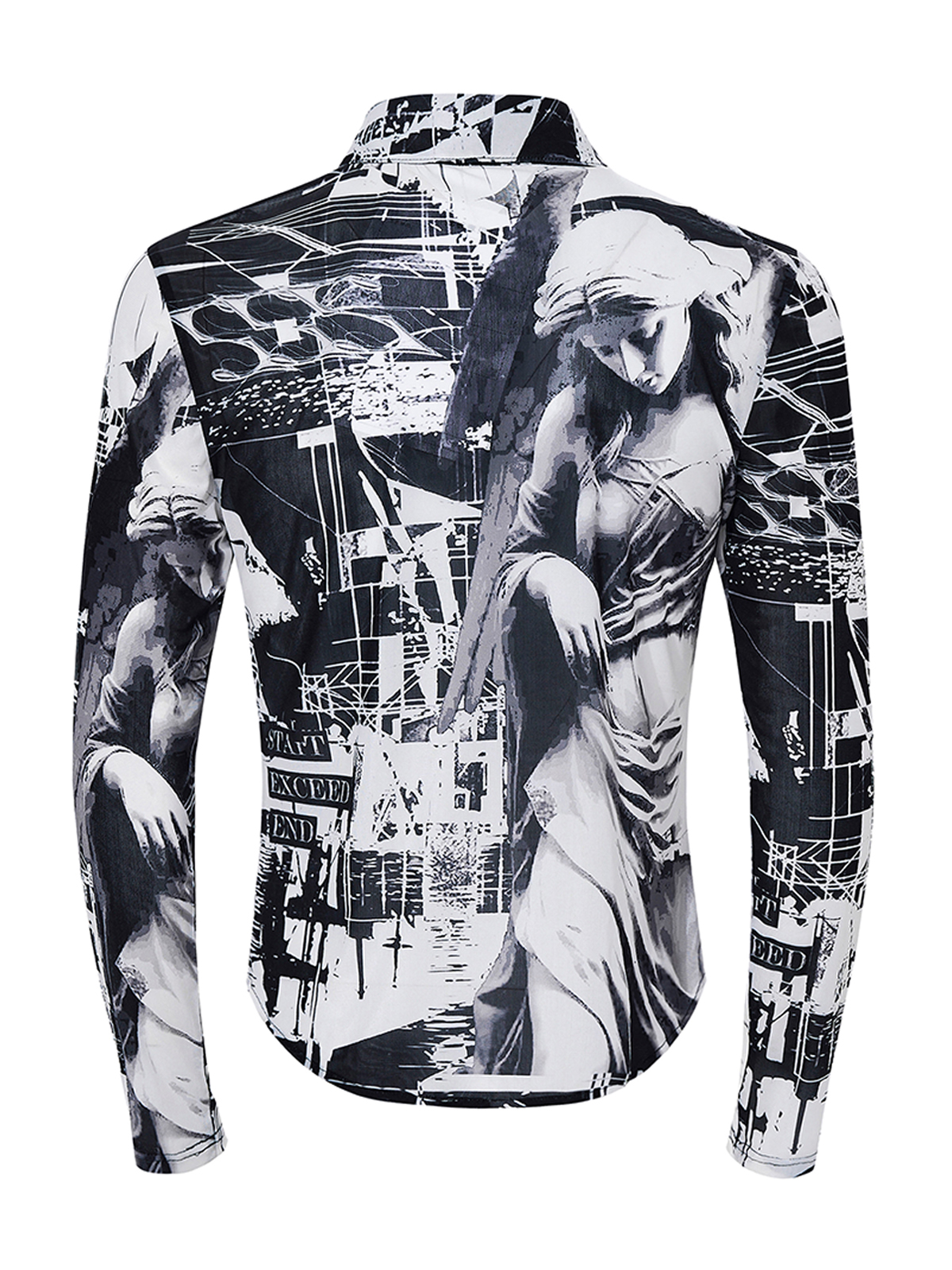 CLASSICAL FIGURE PRINT SHEER MESH SHIRT