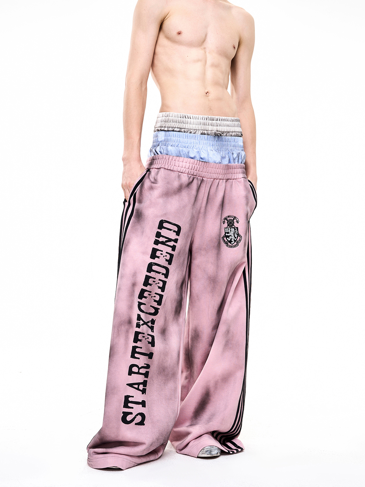 DIRTY WASH 4-STRIPE TRACK SUIT SET-PINK
