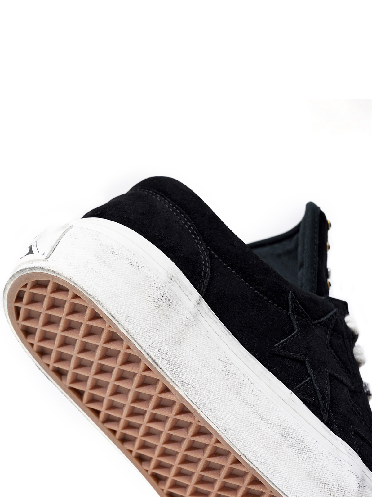 RHINESTONE STUDDED DISTRESSED PLATFORM SNEAKERS-FADED BLACK