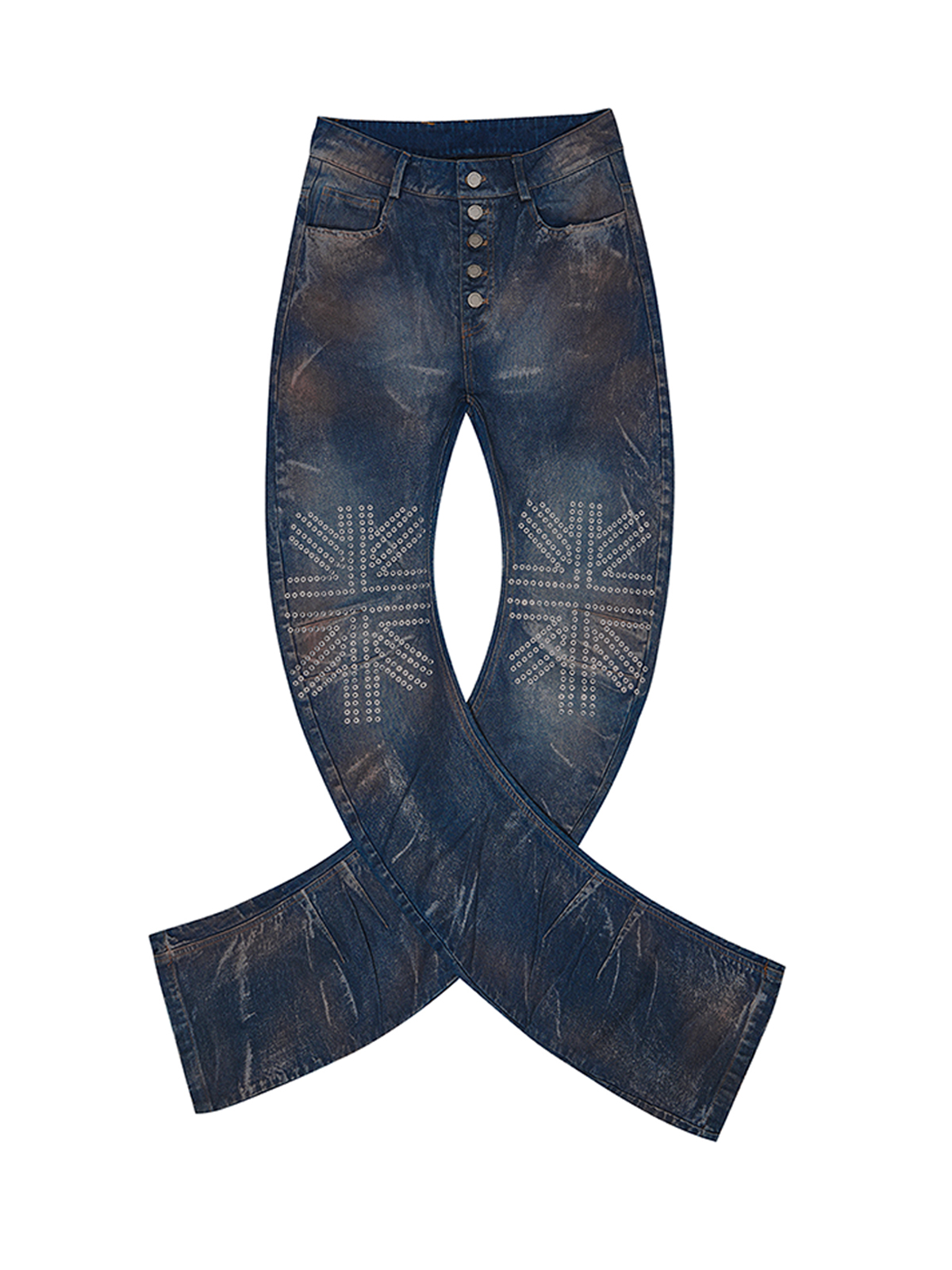 DIRTY WASH 5-BUTTON STACKED DENIM JEANS