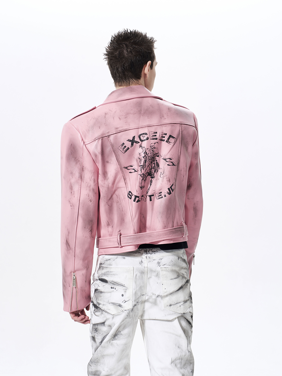 DISTRESSED WAR HORSE BIKER JACKET-PINK