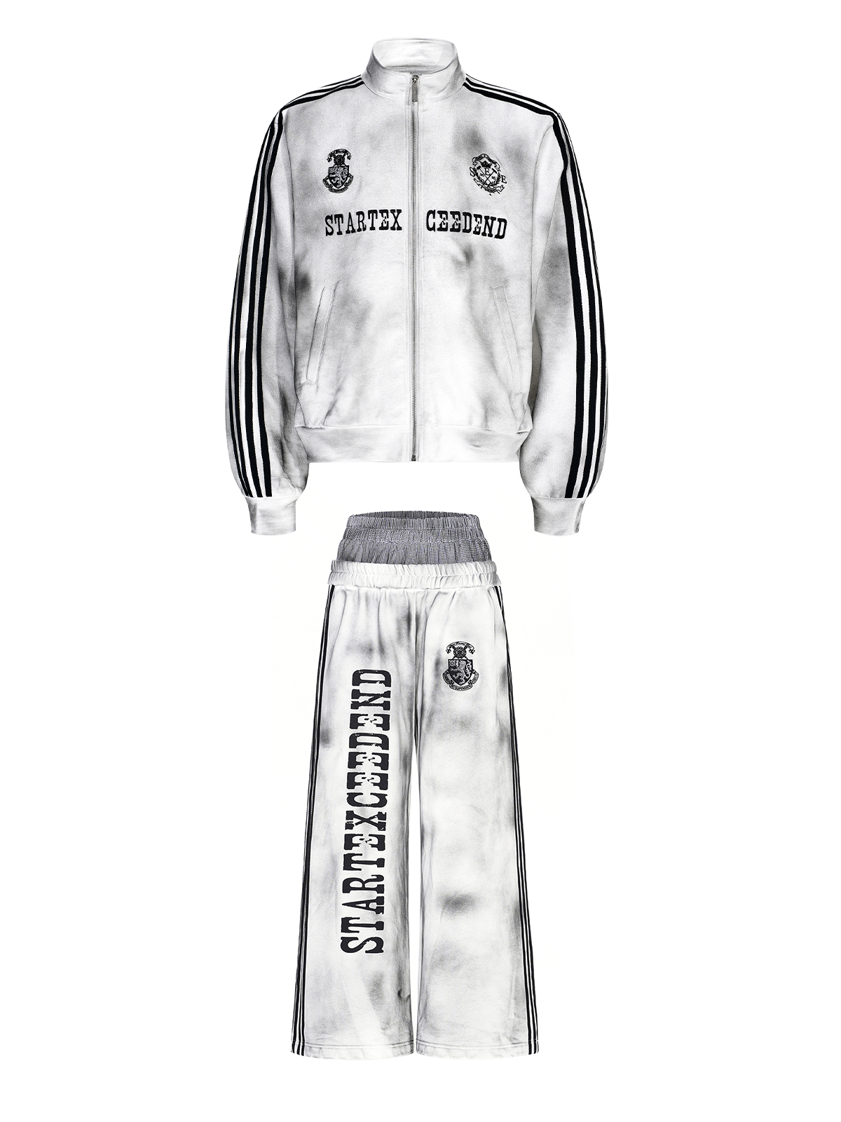 DIRTY WASH 4-STRIPE TRACK SUIT SET - WHITE