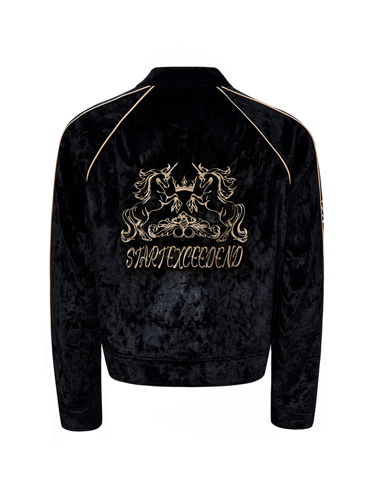 CRUSHED VELVET EMBROIDERED TRACKSUIT SET-BLACK