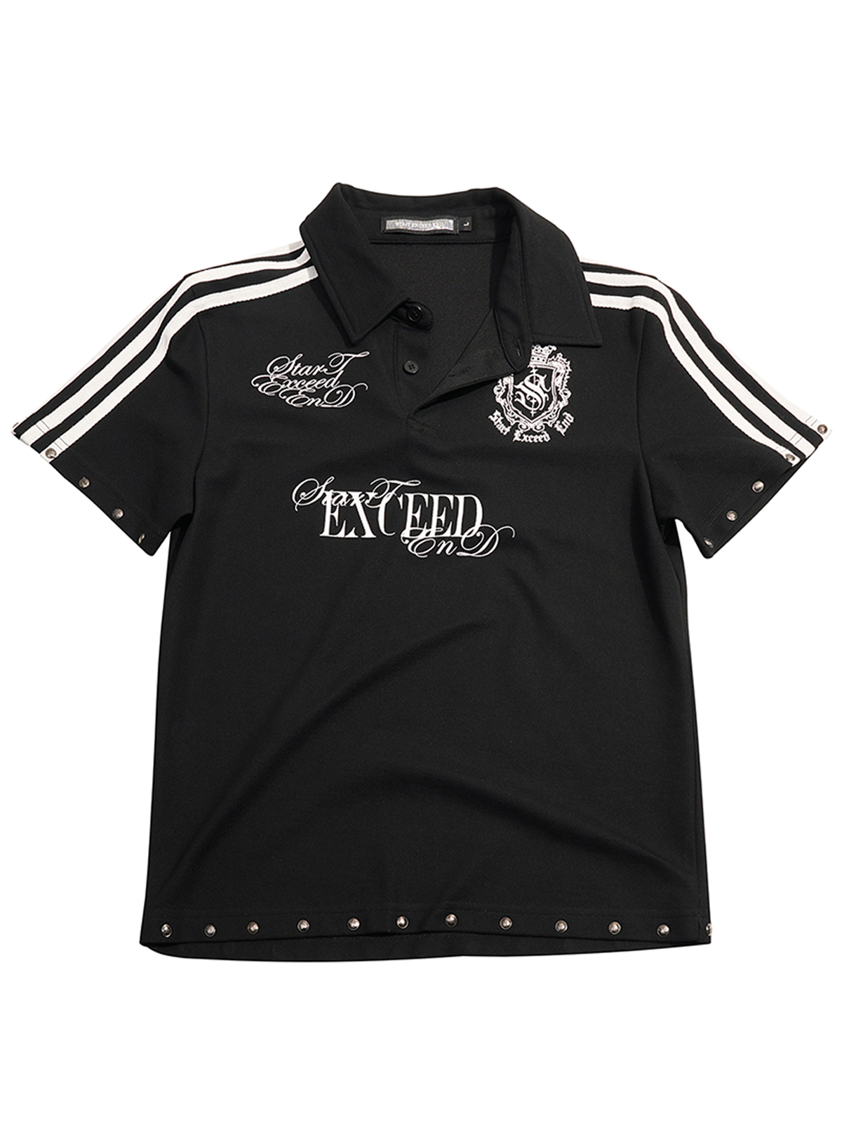 STUDDED DOUBLE STRIPE CREST POLO SHIRT