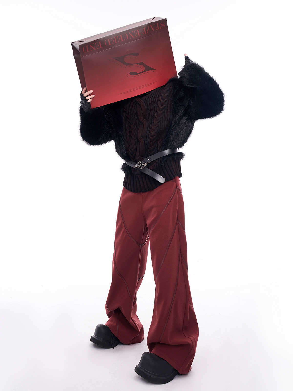 VOID BLACK CABLE KNIT & FUR HYBRID PULLOVER-START EXCEED END