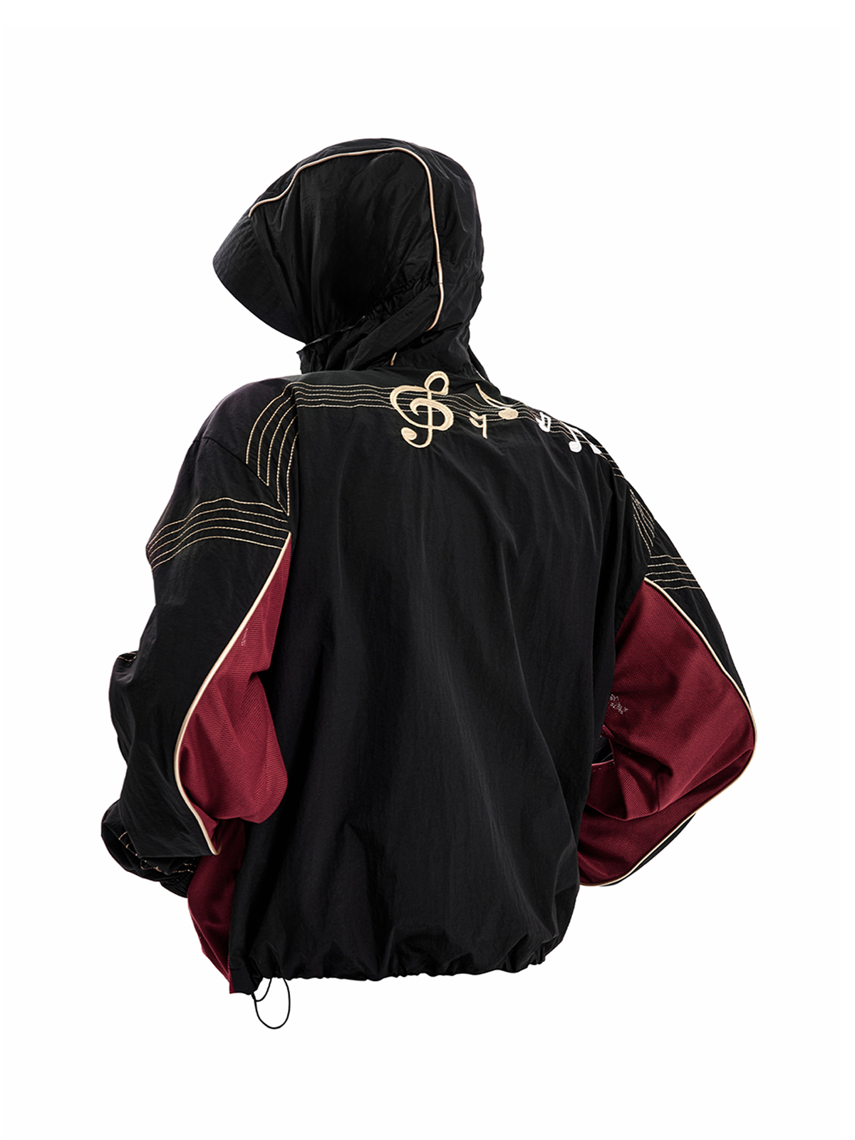 BLACK EMBROIDERED MESH HOODED JACKET