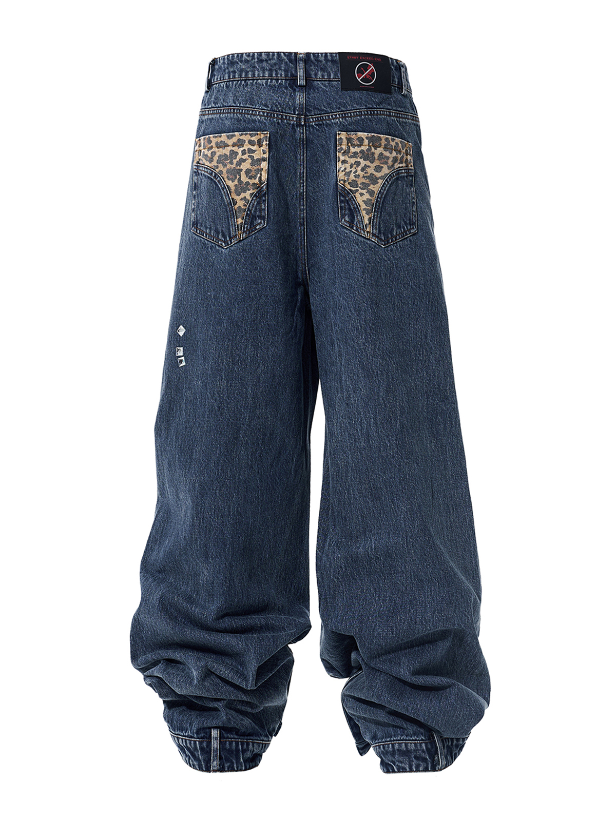 LEOPARD PATCH DISTRESSED BAGGY JEANS