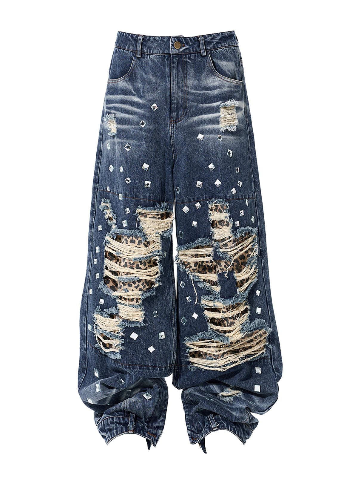 LEOPARD PATCH DISTRESSED BAGGY JEANS