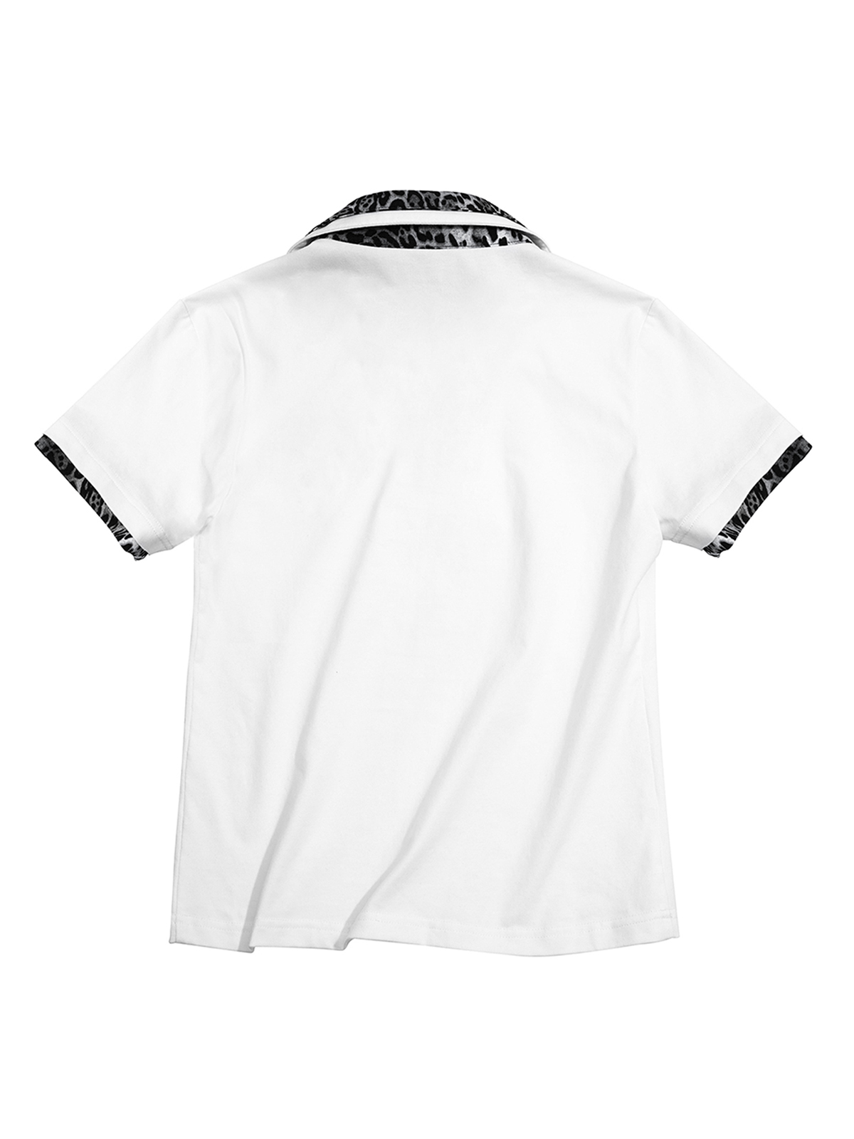 LEOPARD COLLAR RHINESTONE SKULL POLO SHIRT